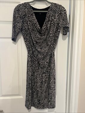 Jones New York Black & White Animal-Print Cowl Neck Midi Dress